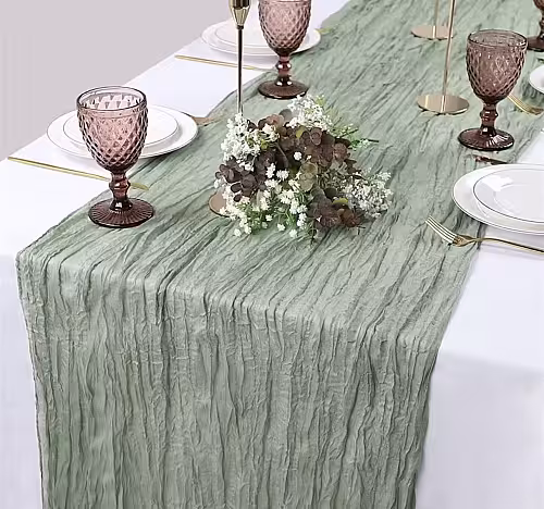 Crumpled Table Runner (Sage Colour)