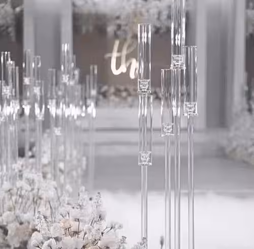 Elegant 6-Arm Acrylic Candle Holder with Candle Candelabras [Batteries not included]