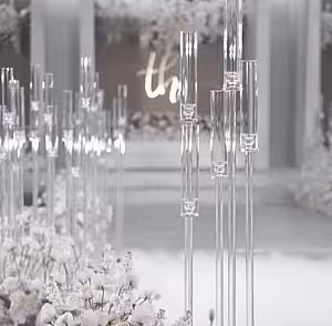 Elegant 6-Arm Acrylic Candle Holder with Candle Candelabras [Batteries not included]