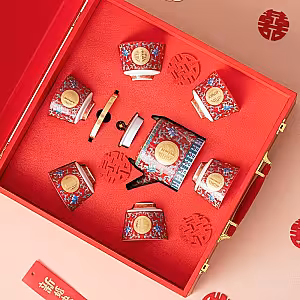 Elegant Chinese Wedding Ceramic 6pcs Tea Cup Pot Set with Suitcase