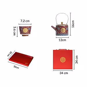 Elegant Chinese Wedding Ceramic 6pcs Tea Cup Pot Set with Suitcase