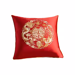 Embroidered Chinese Wedding Red Dragon and Phoenix Designed Cushion Covers