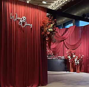 Fabric Pleated Curtain Decorative Backdrop Fabric (Red) [No stand]