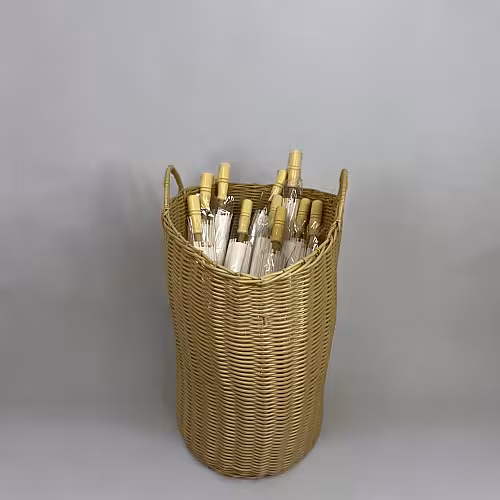10pc Oriental Oil Paper Umbrella With Woven Storage Basket Set