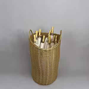 10pc Oriental Oil Paper Umbrella With Woven Storage Basket Set