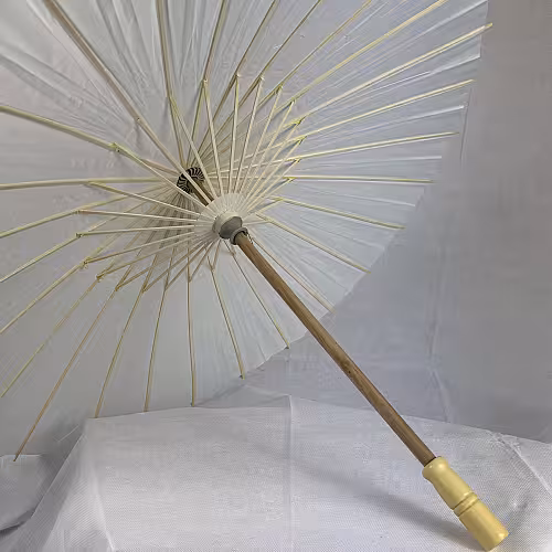 10pc Oriental Oil Paper Umbrella With Woven Storage Basket Set