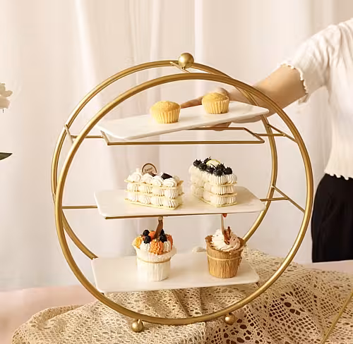 Gold Round 3-layer Dessert Display Rack 
