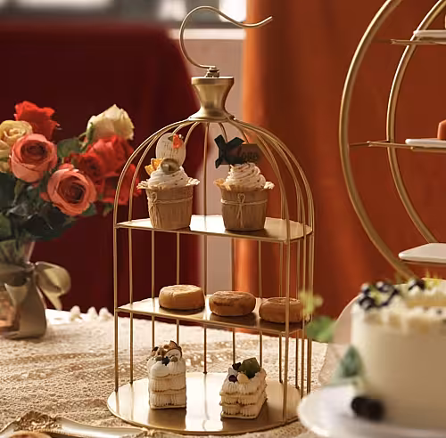 Golden 3-layer Bird Cage Dessert Stand Afternoon Tea Display Tray