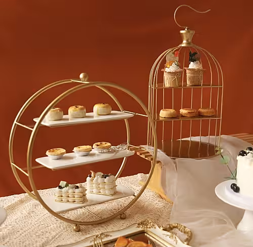 Golden 3-layer Bird Cage Dessert Stand Afternoon Tea Display Tray