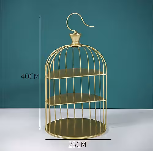 Golden 3-layer Bird Cage Dessert Stand Afternoon Tea Display Tray