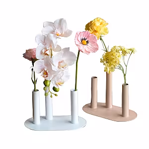 Modern Minimalist Stainless Steel 3 Tri Tube Stem Flower Vase for Tablescape Decor (Pink)