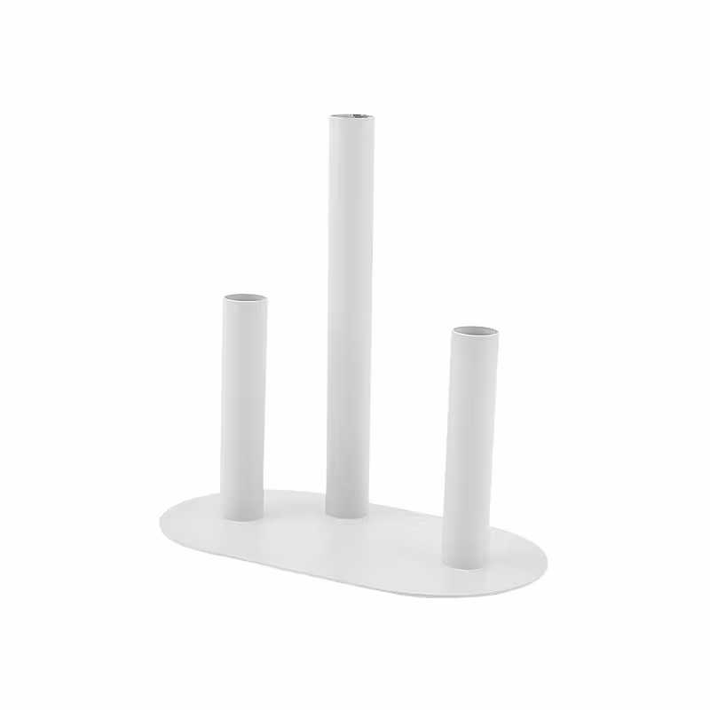 Modern Minimalist Stainless Steel 3 Tri Tube Stem Flower Vase for Tablescape Decor (White)