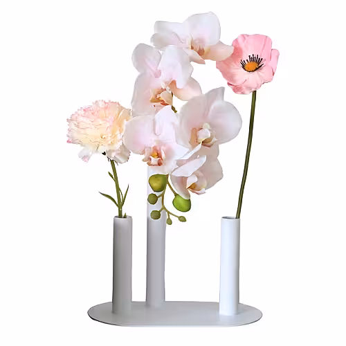 Modern Minimalist Stainless Steel 3 Tri Tube Stem Flower Vase for Tablescape Decor (White)
