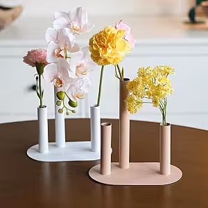 Modern Minimalist Stainless Steel 3 Tri Tube Stem Flower Vase for Tablescape Decor (White)