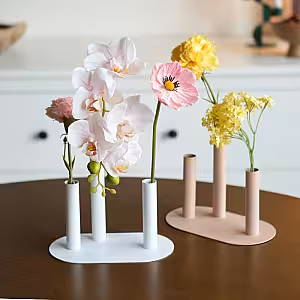 Modern Minimalist Stainless Steel 3 Tri Tube Stem Flower Vase for Tablescape Decor (White)