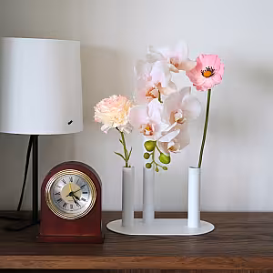 Modern Minimalist Stainless Steel 3 Tri Tube Stem Flower Vase for Tablescape Decor (White)