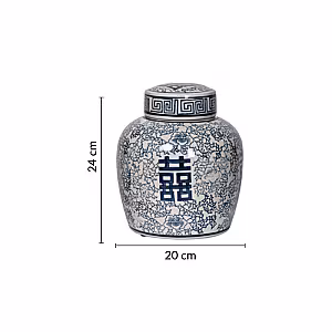 Oriental Blue and White Floral Pattern Round Canister with Lid