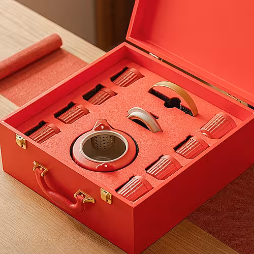 Oriental Red Lantern Tea Pot and Cup Set with Suitecase