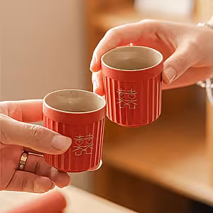 Oriental Red Lantern Tea Pot and Cup Set with Suitecase