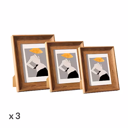 Other Decor 3pc Rustic Wood Pattern Photo Frame Set (Teak)