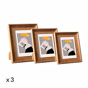 Other Decor 3pc Rustic Wood Pattern Photo Frame Set (Teak)