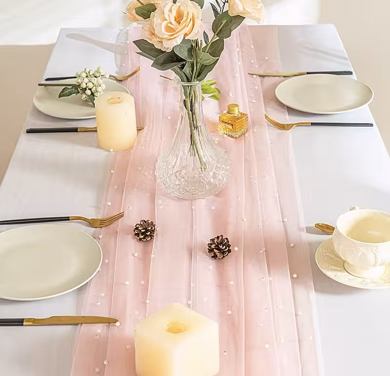 Pink with Pearls Table Runner