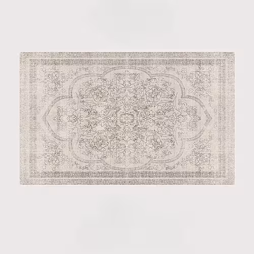Retro French Style Flower Designed White Grey Rectangle Carpet