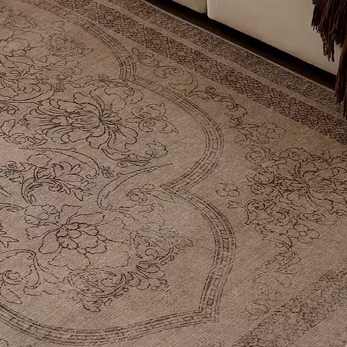 Retro French Style Flower Designed White Grey Rectangle Carpet