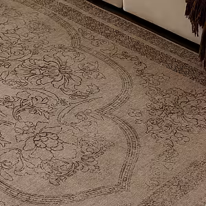 Retro French Style Flower Designed White Grey Rectangle Carpet