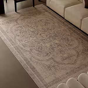 Retro French Style Flower Designed White Grey Rectangle Carpet