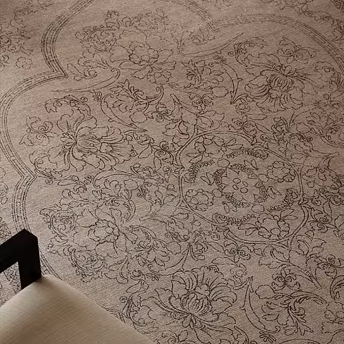 Retro French Style Flower Designed White Grey Rectangle Carpet