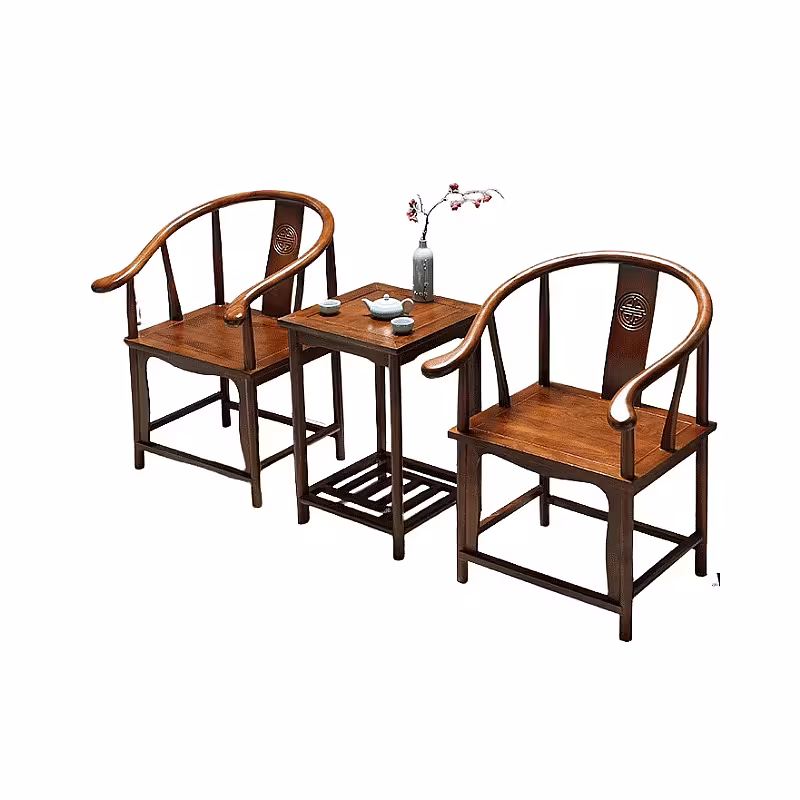 Rustic Walnut Wooden 3-pc Chair with Table Set