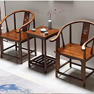 Rustic Walnut Wooden 3-pc Chair with Table Set