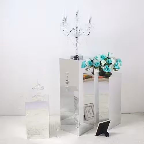 Structure Party Decoration Mirror Silver Flower Stand (Medium)