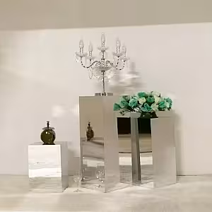 Structure Party Decoration Mirror Silver Flower Stand (Small)