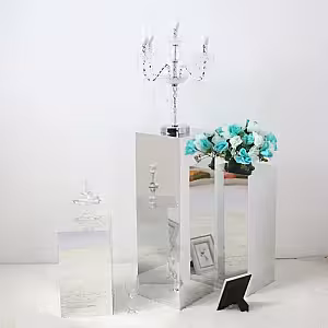Structure Party Decoration Mirror Silver Flower Stand (Small)